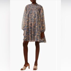 French Connection Diana Floral Swing Dress Lined Long Sleeve Small